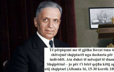 “Të përpiqemi me të gjitha forcat tona të shërojmë shqiptarët nga dashuria për individët. Ata duhet të mësojnë të duan Shqipërinë – jo për t’i bërë qejfin këtij apo atij shqiptari”