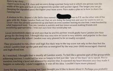 Mësuesi u shkruan prindërve një letër, per veprën dashamirëse të djalit të tyre