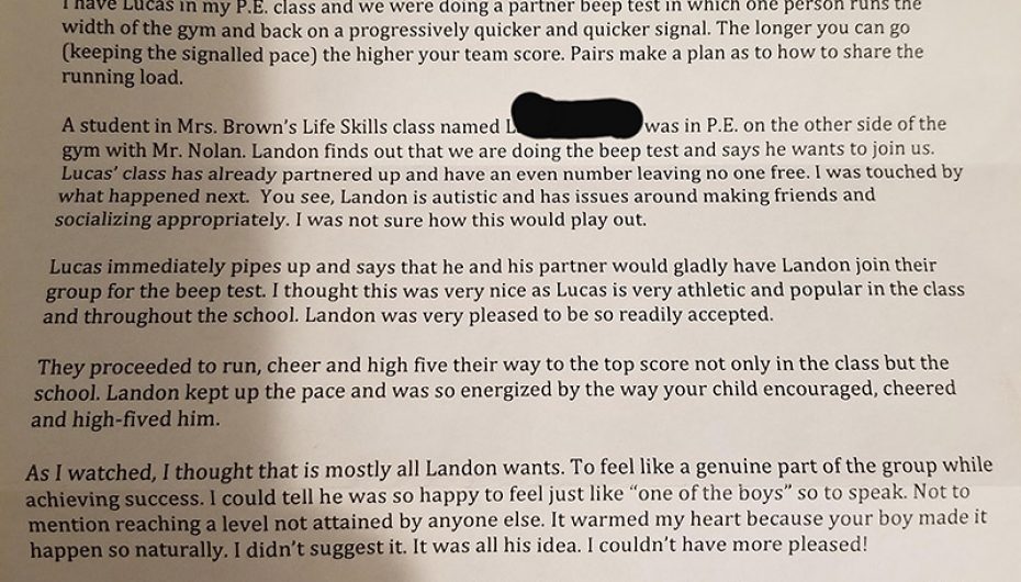 Mësuesi u shkruan prindërve një letër, per veprën dashamirëse të djalit të tyre