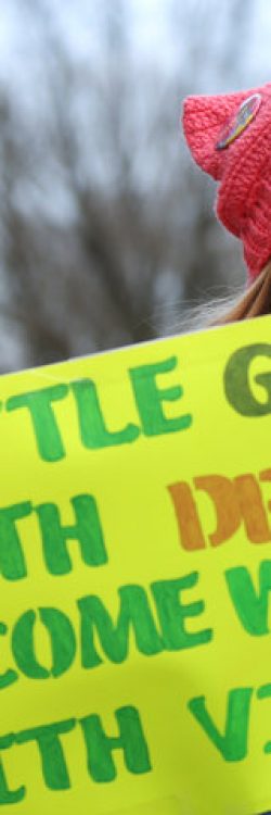 A girl takes part in a march organized by the Women’s March Alliance in the Manhattan borough of New York City