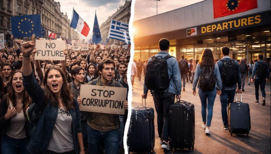 Bota proteston, Shqipëria emigron